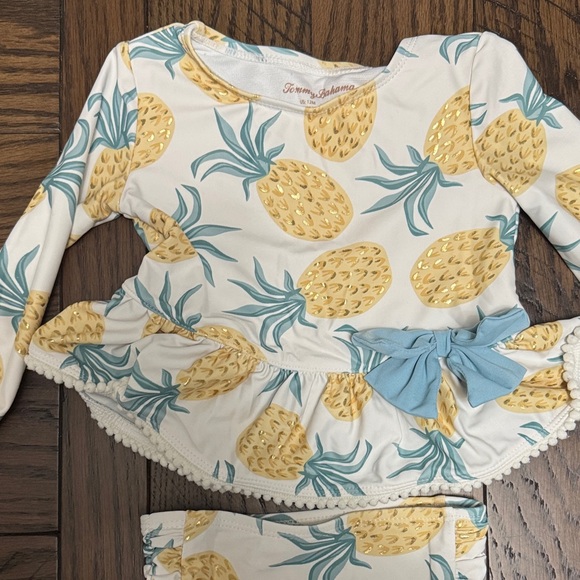 Tommy Bahama Pineapple Print Baby Swim Set with Blue Bow - Picture 2 of 8